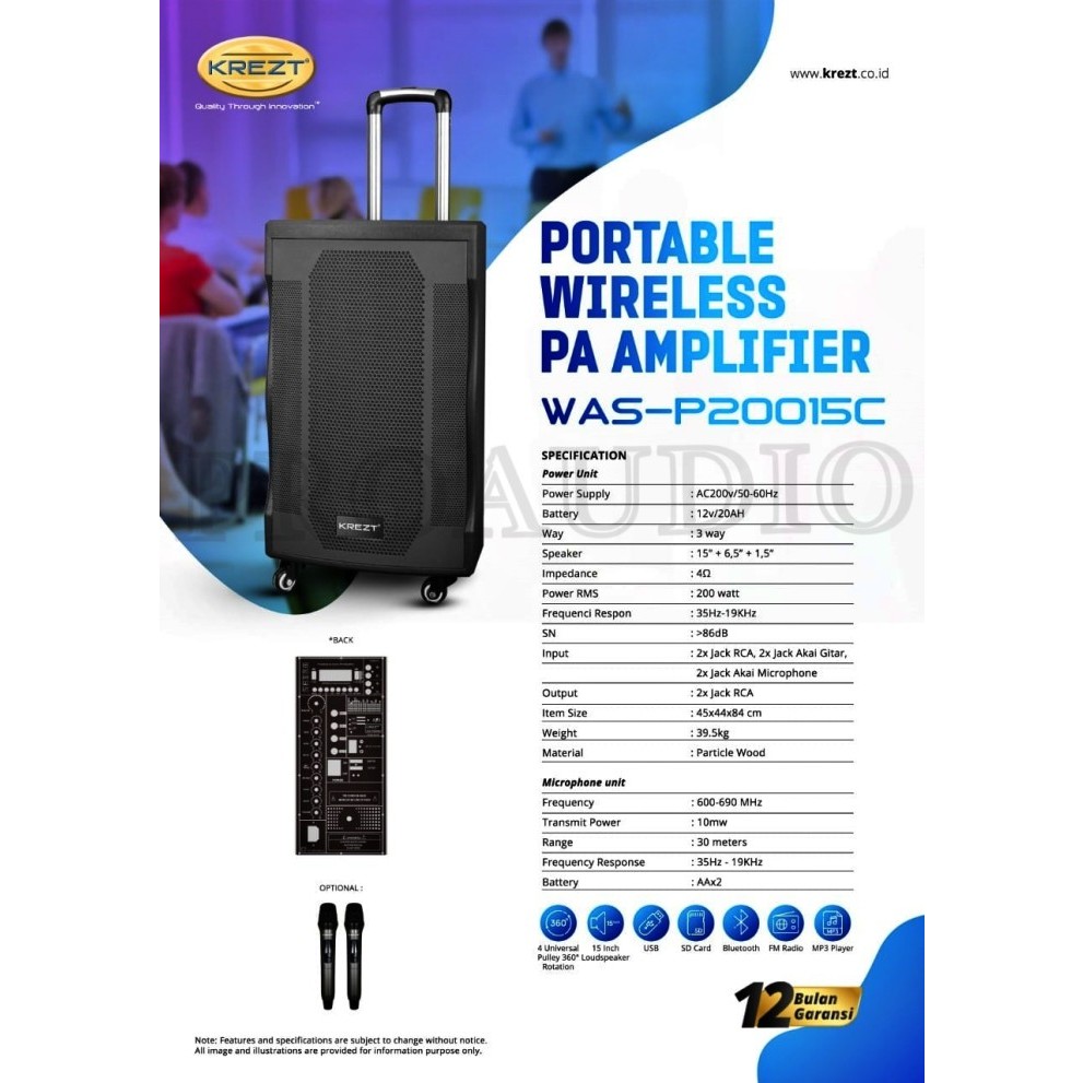 SPEAKER KREZT WAS P20015C - PORTABLE SOUND SYSTEM (15 inch)