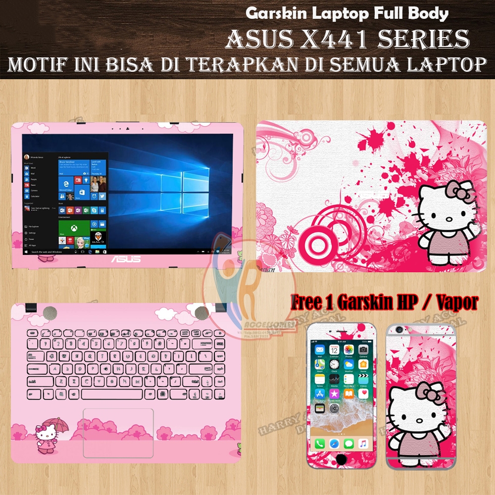 Original Garskin Laptop Full Body Asus X441 Series -Free Custom Gambar- Kitty Pink