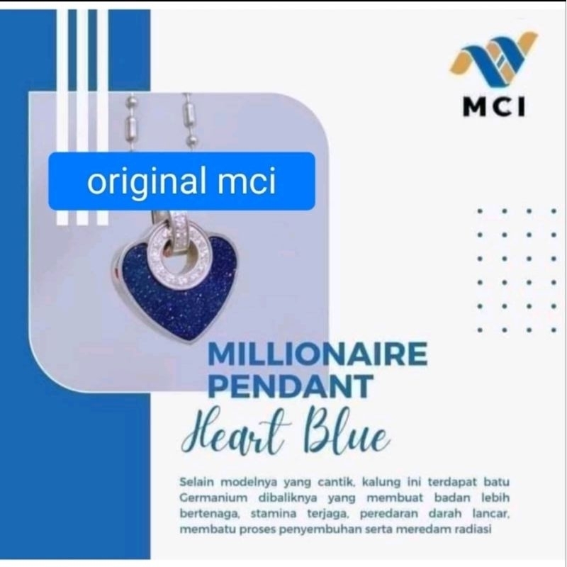Kalung Pendant Heart Blue MCI PRODUK ORI SEGEL PROMO