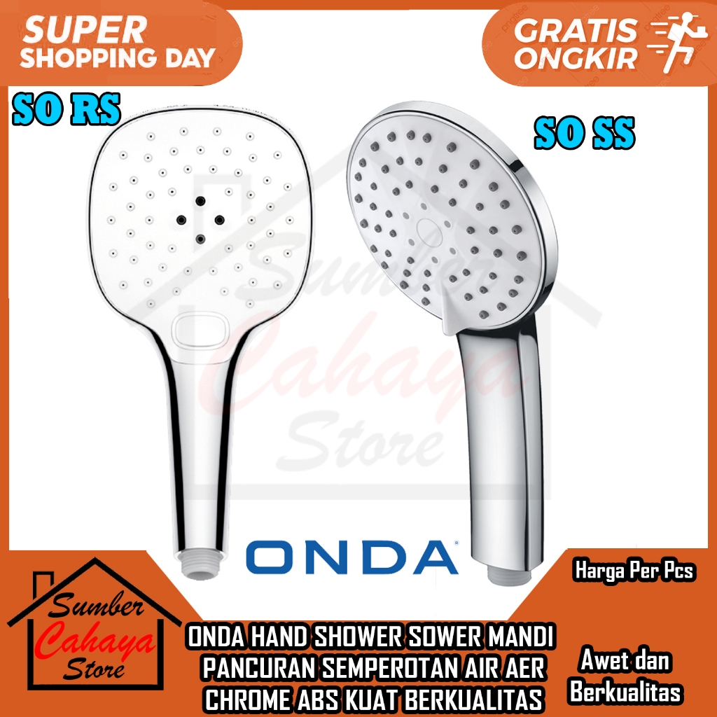 Onda Hand Shower Sower Mandi So Ss So Rs Pancuran Semperotan Air Aer Keran Kran Kepala Kotak Bundar 