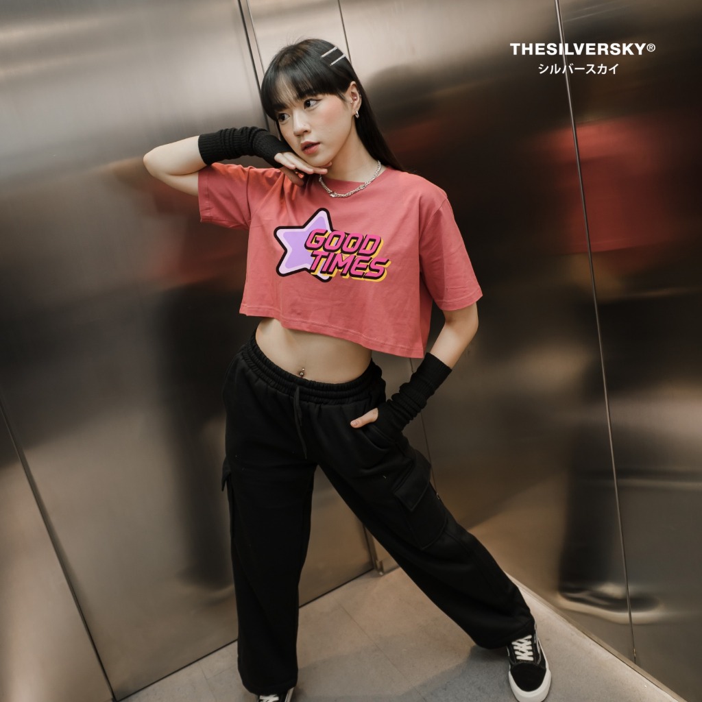 Thesilversky Good Times Crop Tee Retro Y2K Blush Red