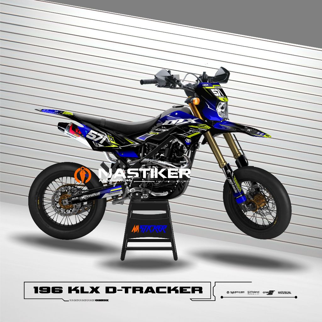 Stiker Decal klx dtracker hitam biru Elegan decal klx dtraker biru fulbody bisa ubah warna dan nomor