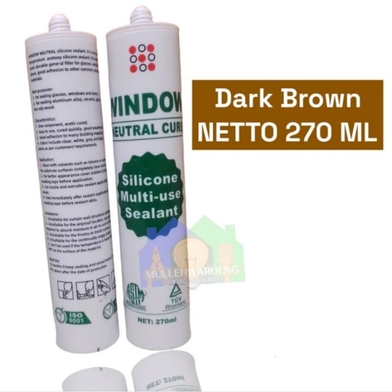 Widow Silicone Sealant kaca Netral warna Coklat Dark Brown