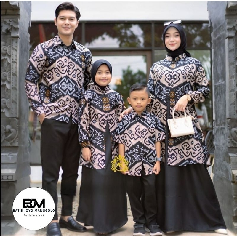 Baju Gamis Batik Couple Kondangan Sarimbit Pasangan Keluarga Ibu Ayah Dan Anak Perempuan Laki Laki M