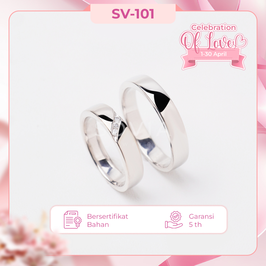 Sovia Jewelry Cincin Kawin Couple Bahan Cowok Palladium 5% &amp; Cewek Emas Putih Kadar 5% Desain SV-104