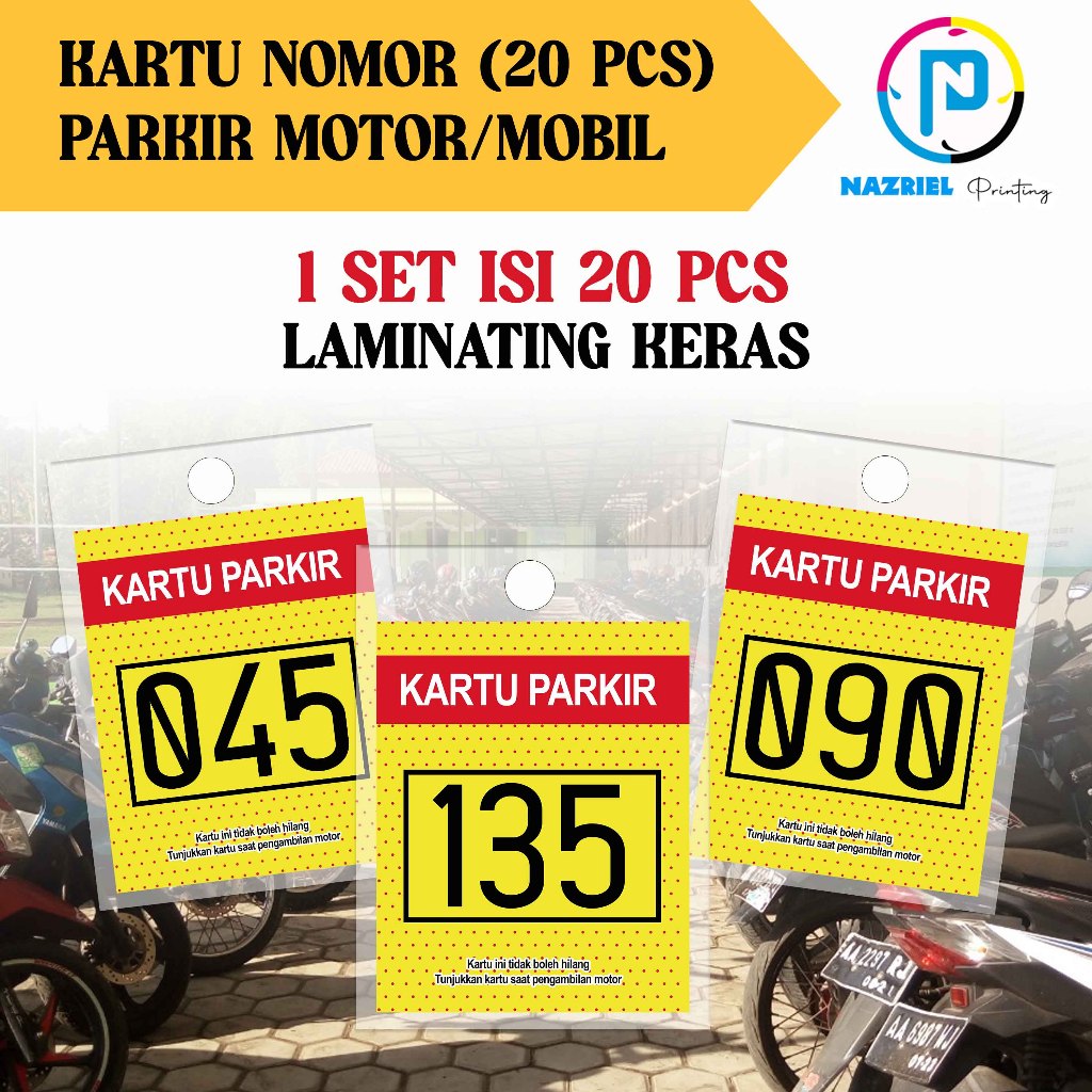 KARTU NOMOR PARKIR MOTOR MOBIL ISI 20 PCS SUDAH LAMINATING KERAS AWET TAHAN LAMA