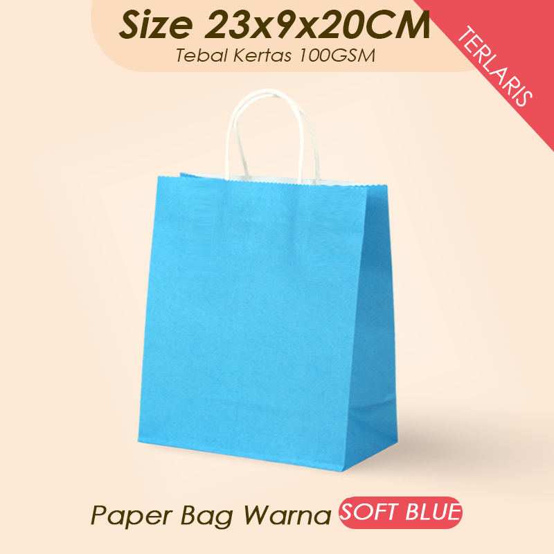 

(Biru Terang) Paper Bag Jumbo 23x9x20 CM / Paper Bag Kado Packing Olshop Baju, Kemeja, Kerudung, Kaos dan Celana / Papper Bag Polos Warna Biru Terang Murah