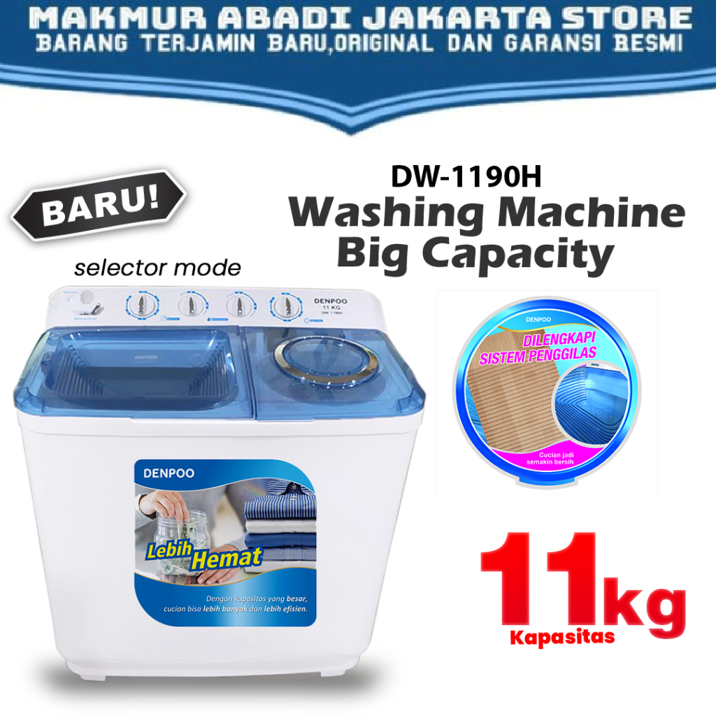 MESIN CUCI 2 TABUNG DENPOO DW 1190| KAPASITAS 11KG