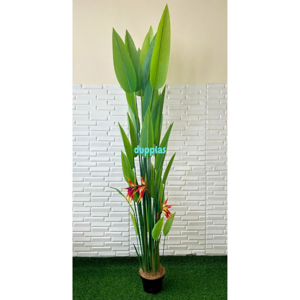 Pohon Artificial Tanaman Plastik Heliconia Bird Of Paradise T210 Latex Pot Dasar Hitam Dekorasi Apar
