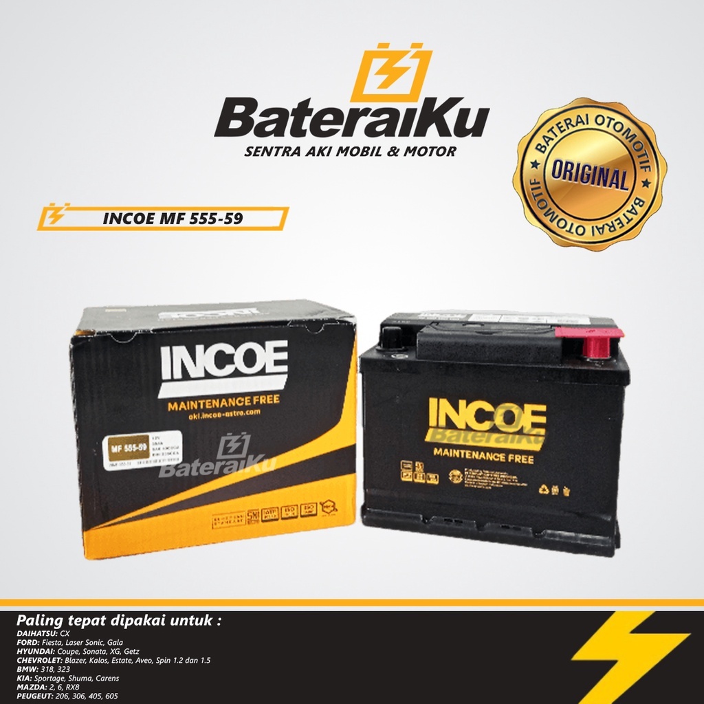 (Tukar Tambah) Aki Mobil INCOE MF 555-59 Untuk BMW 318 dan 323, Ford Fiesta,dll