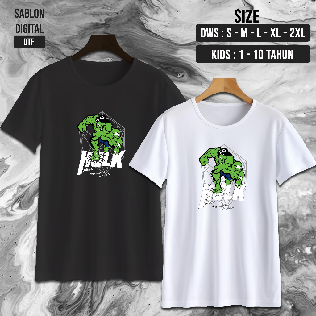NW0347 Kaos KARTUN HULK / TSHIRT KIDS / kaos KIDS HULK / Baju Kaos Oblong / Baju Anak / Kaos Dewasa 