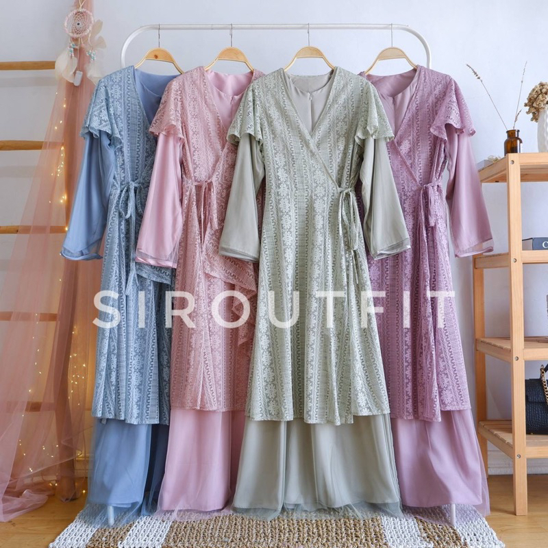 Nabiha Dress Set Outer Terpisah Dress Satin Outer Brokat Kondangan Wisuda Lebaran