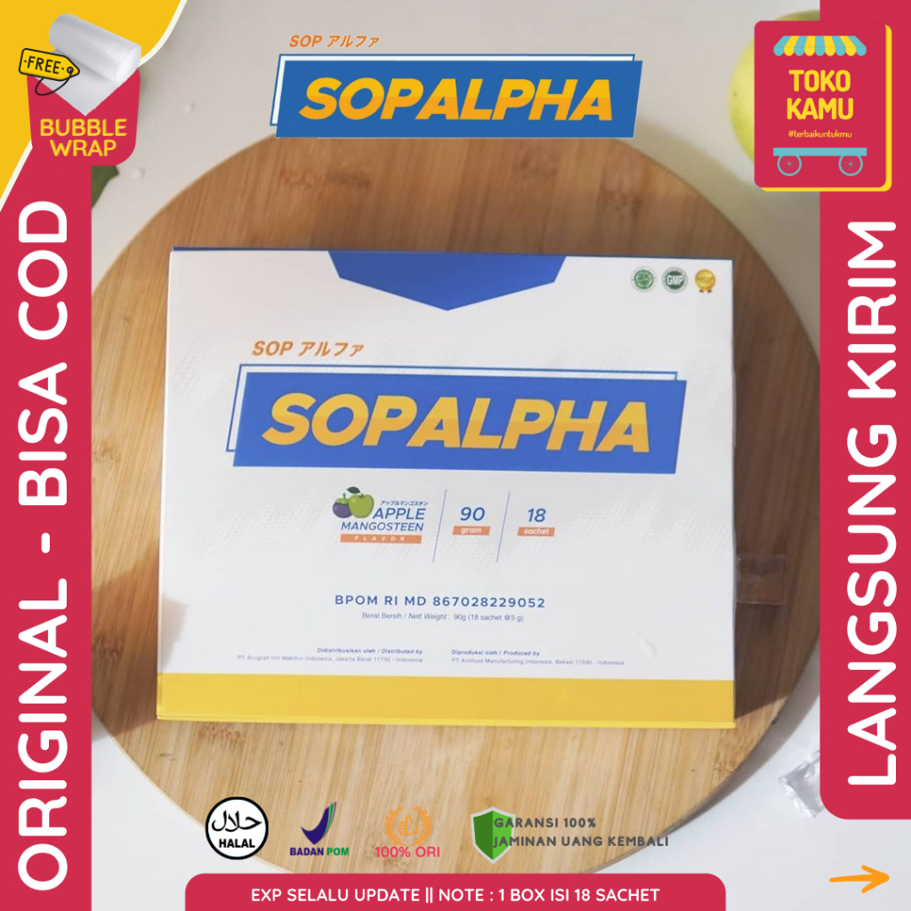 SOPALPHA 1 BOX ISI 18 SACHET BPOM HALAL SOP ALPHA SOPALPA 100 PLUS SALMON OVARY SOPALFA ALFA ORIGINA