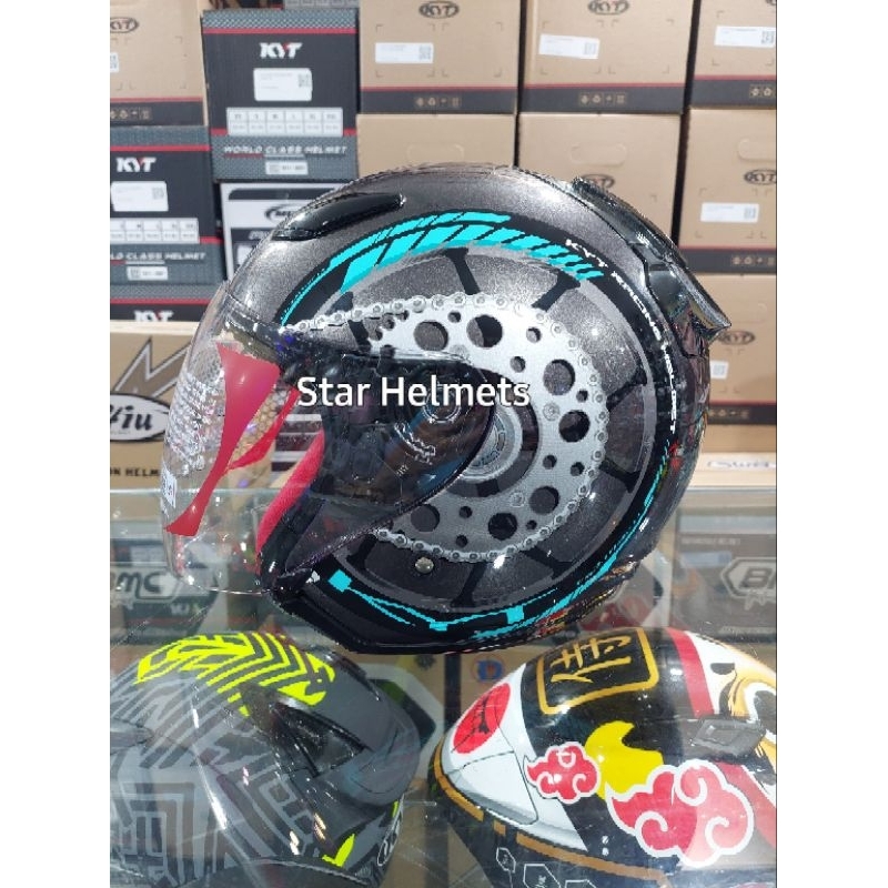 Helm KYT DJ Maru Motif #18 Gunmetal / Blue