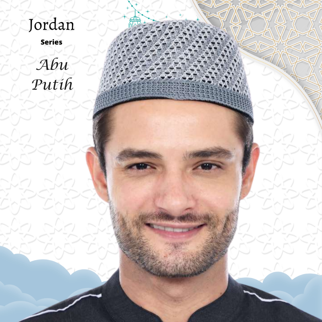 Hijrahmen - Peci Rajut seri Jordan ukuran Dewasa Abu Putih