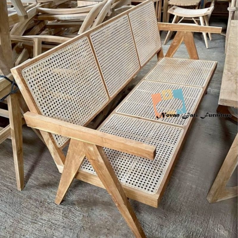bangku panjang rotan alami