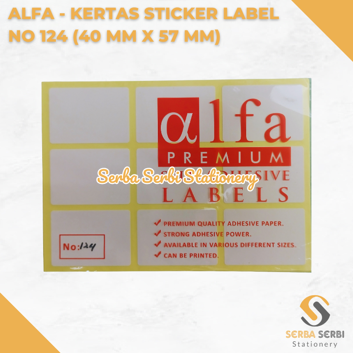 

GROSIR (1 PAK ISI 7 LEMBAR) ALFA - KERTAS STICKER / STIKER LABEL HARGA / NAMA / UNDANGAN NO 124 (40 MM X 57 MM)