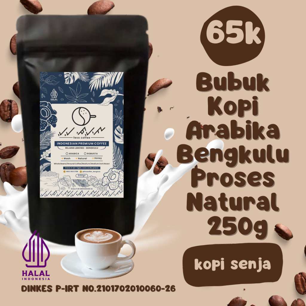 

Kopi Bubuk Arabika 250g produk Fevo Coffee Bengkulu 100% Full Arabika Premium