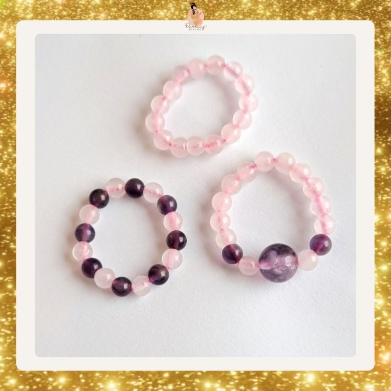 Gracious Darlings: Rose Quartz & Amethyst Crystal Rings (Cincin Krystal) (Batu Alam Asli)
