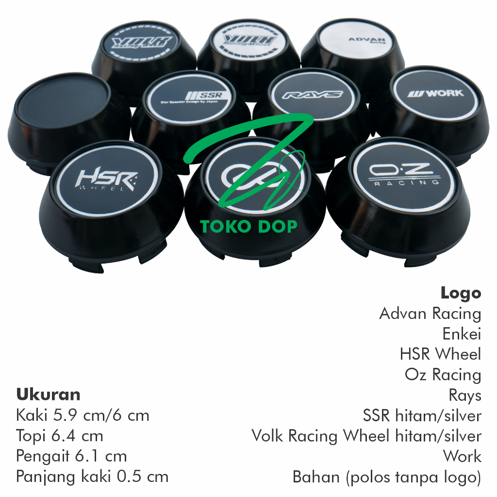 TUTUP DOP VELG KERUCUT KAKI 5.9 CM TOPI 6.4 CM LOGO ADVAN ENKEI HSR OZ RACING RAYS SSR VOLK RACING W