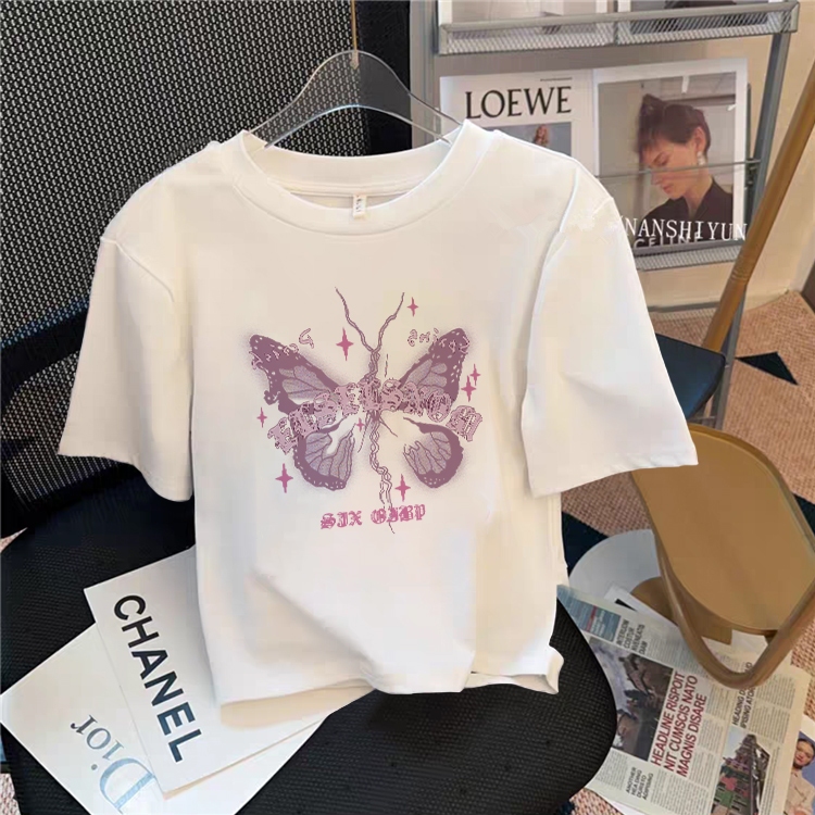 KOIKOO Butterfly Tshirt Top | Kaos Crop Wanita | Baju Crop Wanita Korea | Kaos Wanita Crop Top | Cro