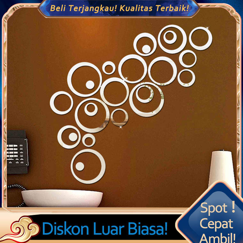 24pcs Kaca cermin TempelCermin Aesthetic Cermin Tempel Dinding Kaca Dinding Hiasan Dinding Kaca Circ