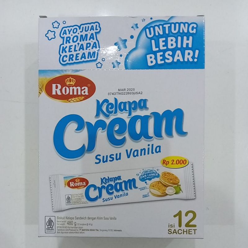 

Roma Kelapa Cream Susu Vanila 40 g @12 pcs / 480 gram