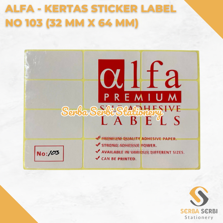 

GROSIR (1 PAK ISI 7 LEMBAR) ALFA - KERTAS STICKER / STIKER LABEL HARGA / NAMA / UNDANGAN NO 103 (32 MM X 64 MM)