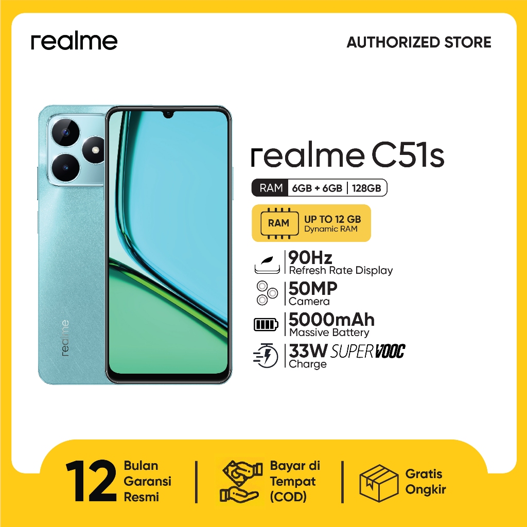 Realme C51s 6GB+6GB*|128GB 50MP AI Camera 7.49mm smartphone | 90Hz Vivid Display | Powerful Octa-core Chipset-1