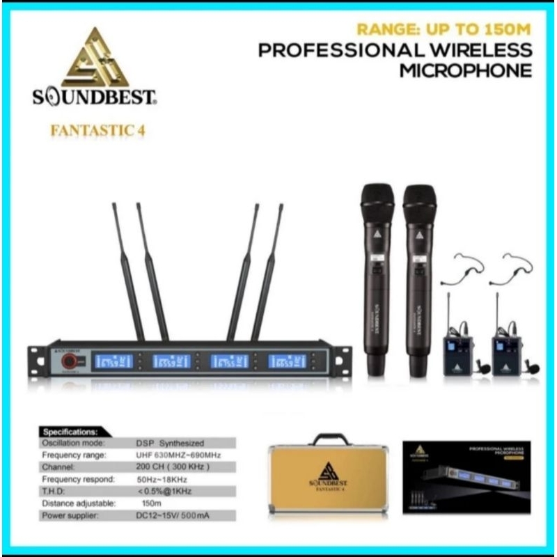 Mic Wireless SOUNDBEST FANTASTIC 4 ORIGINAL 4MIC 2PEGANG 2 CLIP ON