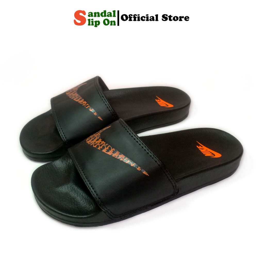 Sandal slide Casual Nlke pria wanita tipe selop warna Hitam motif List Orange dior grade premium