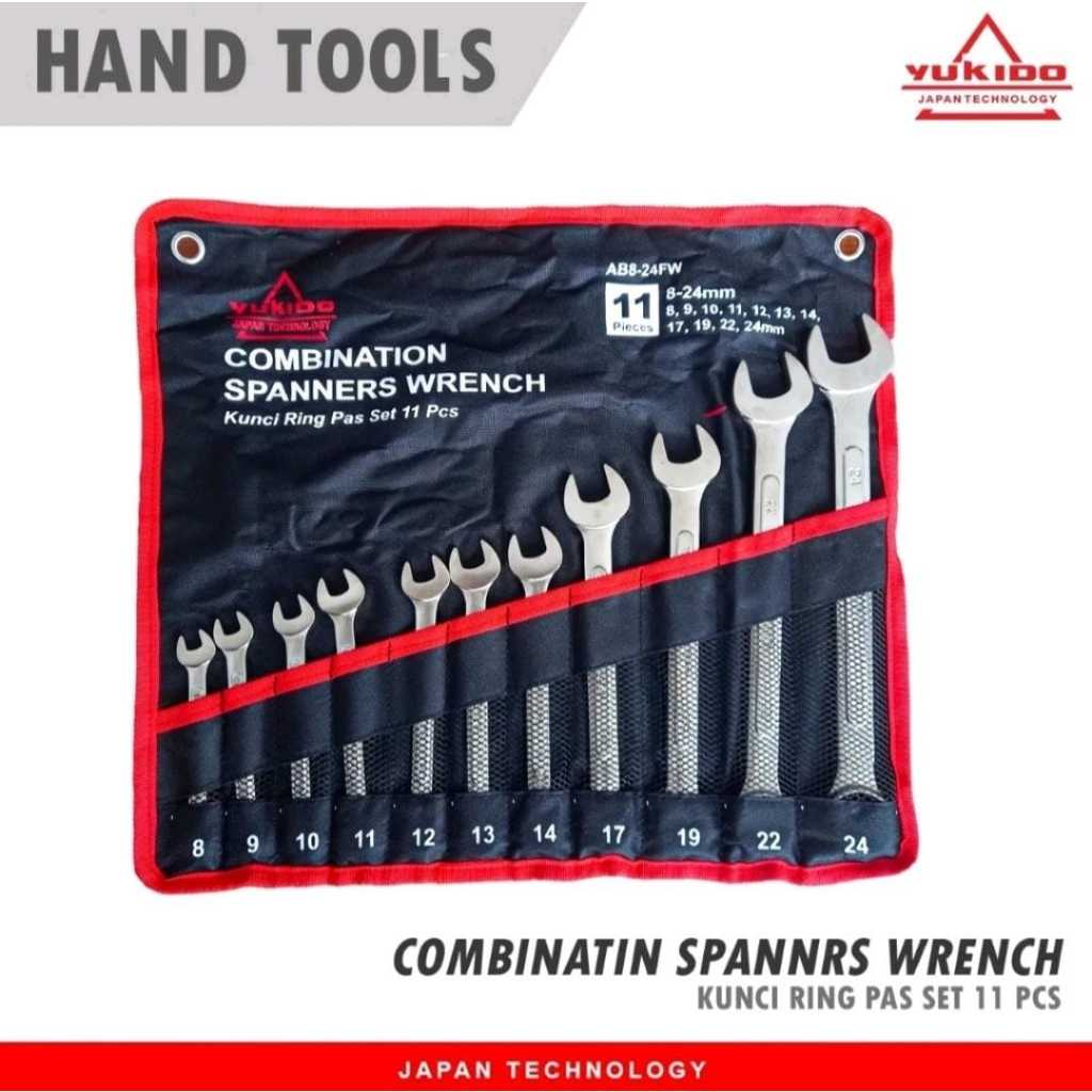 KUNCI RING PAS SET 11 PCS (8-24MM) GARASI SEUMUR HIDUP Kunci Set Double Ring Original YUKIDO JAPAN