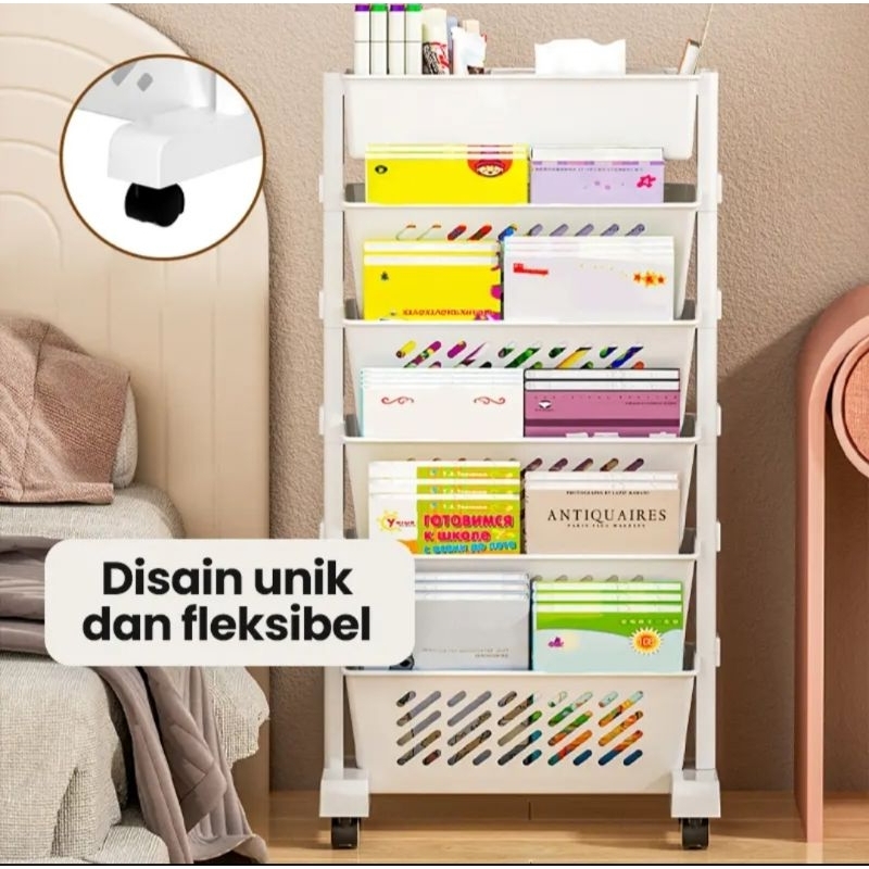 RAK BUKU MULTIFUNGSI RAK BUKU PORTABLE DENGAN RODA.