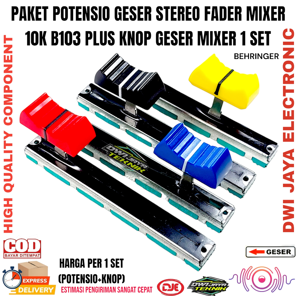1Set Fader Mixer Potensio Geser Plus Knop Stereo 7.5 cm 10k B103 Original Mixer BEHRINGER