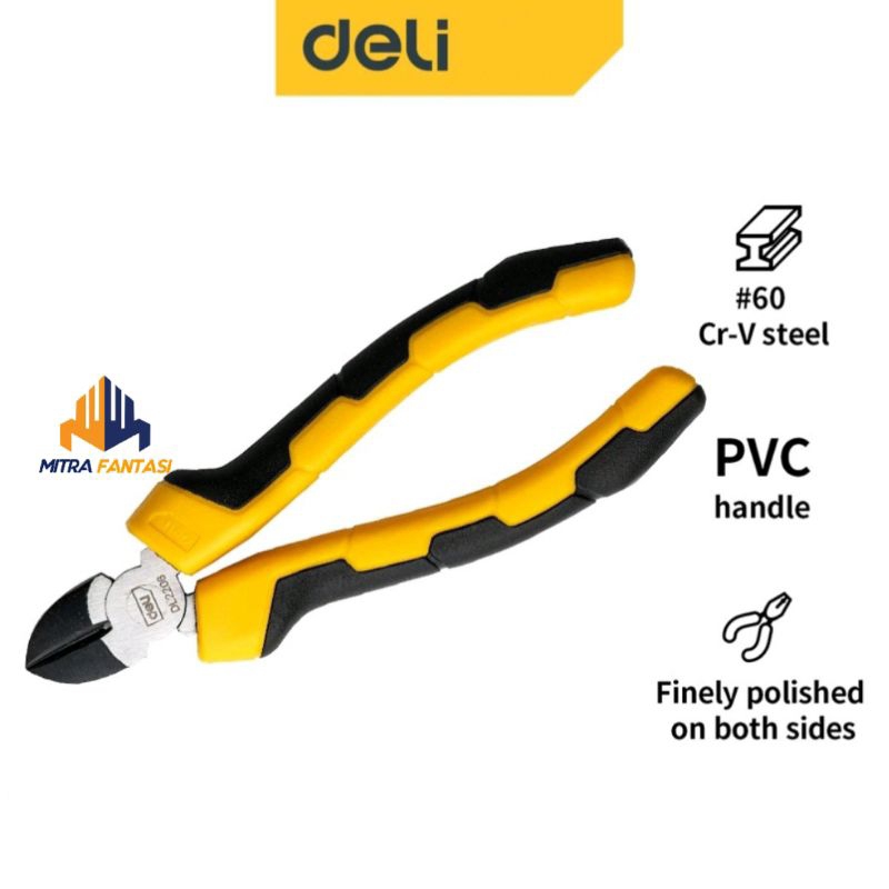 Tang Potong DELI 6 inch Diagonal Pliers 6" Steel + PVC Handle