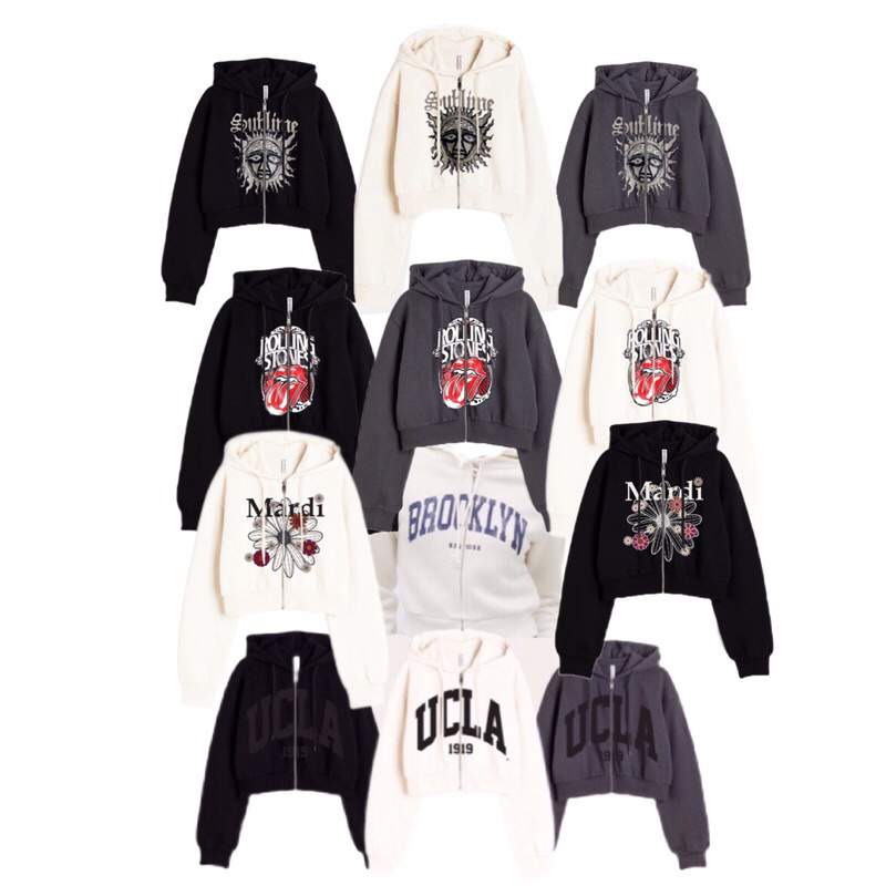 HNM NEW BROOKLYN MARDI LIDAH SUBLIME UCLA CROP TOP HOODIE JACKET SWEATER ZIPPER