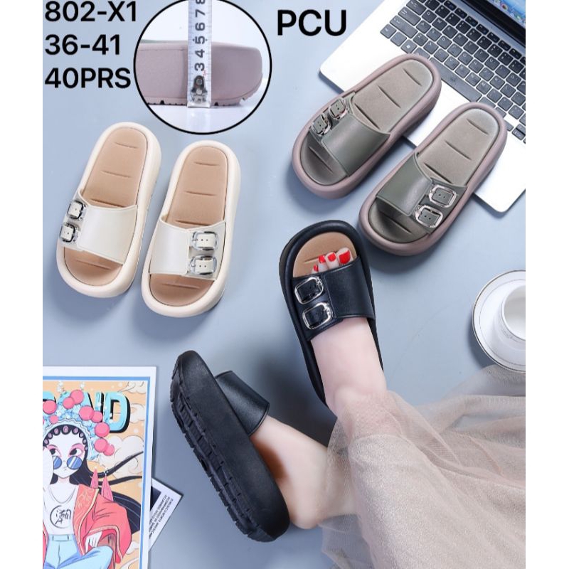 Sandal Karet Jelly Import Wanita Slip On Tebal 5 Cm Motif Gesper Bagus Stainless Anti karat Balance 