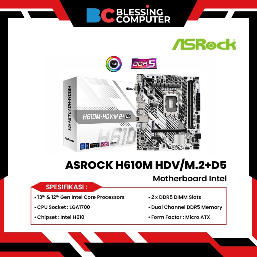 ASROCK H610M HDV/M.2+D5 90-MXBM50-A0UAYZ