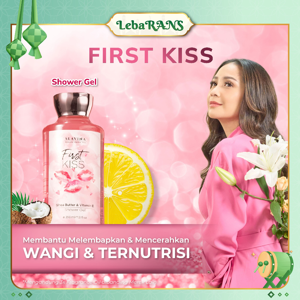 SLAVINA Sabun Mandi Cair First Kiss Wangi Harum Nagita Slavina Mewah Elegan Lama Shower Gel Shea Butter + Vitamin E  Kesegaran Citrus Manis Vanila Sandalwood 350ml