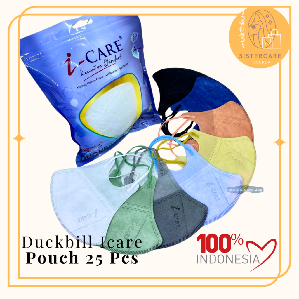 [Harga Grosir SISTERCARE] Masker Medis ICARE Duckbill EMBOS Earloop 4ply POUCH isi 25pcs 3D Surgical