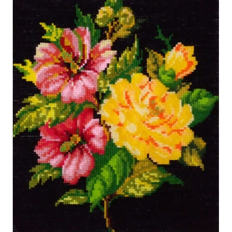 Kristik / Cross Stitch Bunga Jadi Uk. 45cm x 45cm