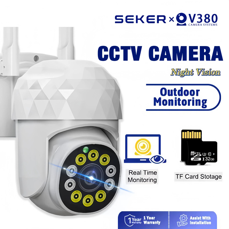 SEKER V380 Pro Outdoor CCTV Kamera WIFI Night Vision 360° Auto Tracking 1080P HD Security Ip Cam