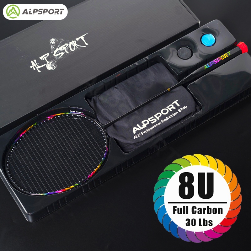 ALPSPORT BBQ2.0 Cincin Penyerap Guncangan Nilon + Bingkai Pelangi 8U G5 30Lbs Raket Bulutangkis Ofen