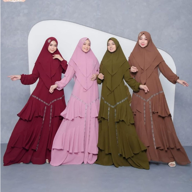 GAMIS SYARI NASWA PESTA MEWAH BAJU GAMIS WANITA REAL PIC SIZE L BUSUI KLOK 4M MERAH PUTIH SILVER