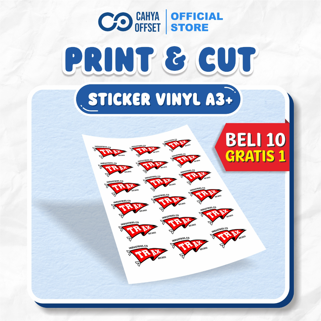 

8.8 Cahya Offset - Cetak Stiker Vinyl Waterproof Custom Desain Ukuran A3+ Sticker Cutting Helm Tumbler Motor Mobil Laptop Kulkas Setiker Premium Best Quality