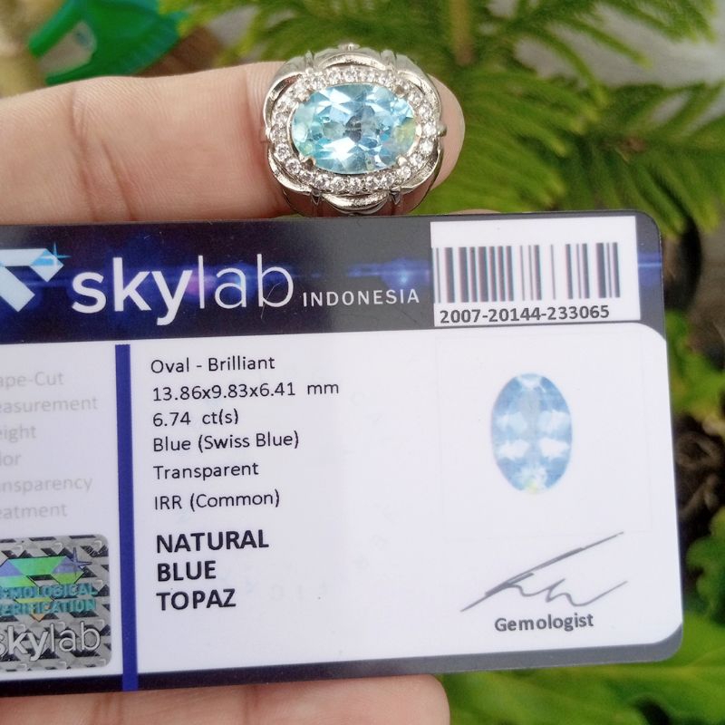 Cincin Batu Permata Natural Swiss Sky Blue Topaz + Memo Keaslian 09