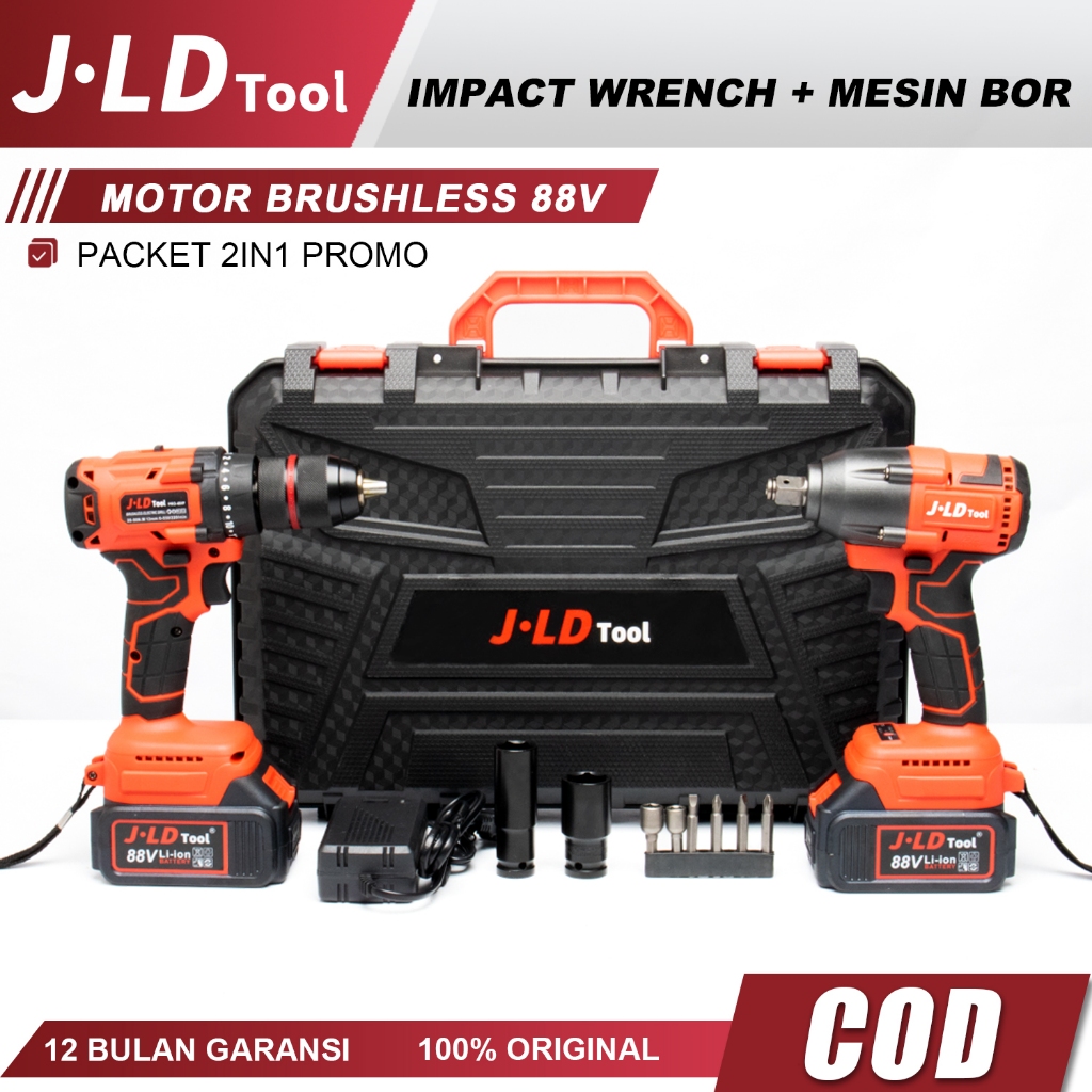 JLD 88Vf Bor Dan Impact Wrench Paket Lengkap Brushless 350N.m Impact Baterai Impact Cordless Impact 