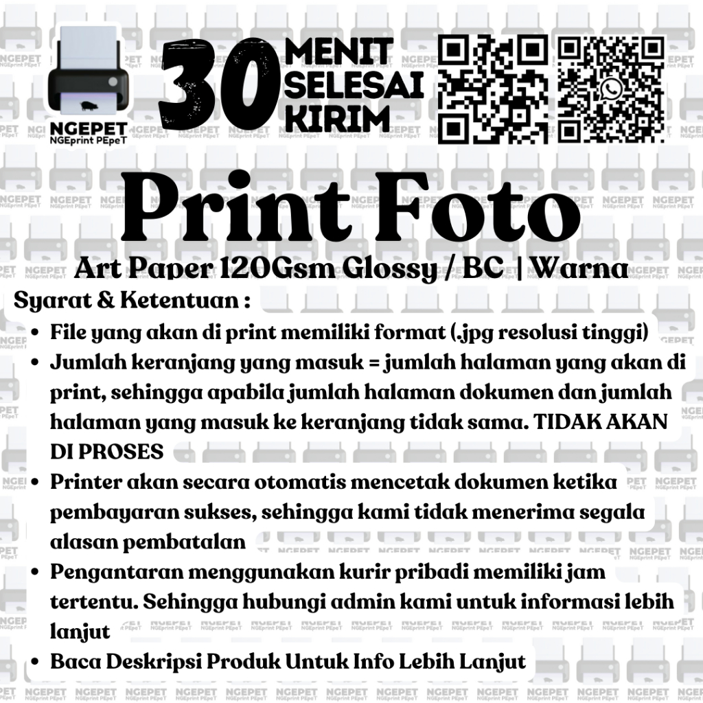 

CETAK FOTO KUALITAS TINGGI 30 MENIT JADI