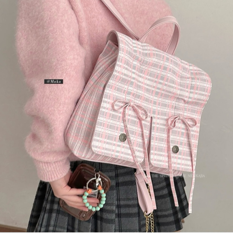 [PO] PINK BOW BACKPACK tas ransel lucu gaya model wanita korea pita coquette