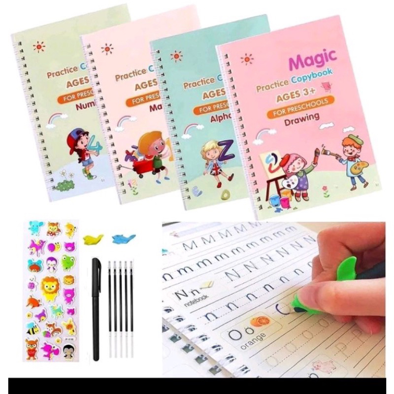 

SANK MAGIC BOOK 1 SET ISI 4 BUKU + PULPEN + REFIL / Buku Edukasi Anak Balita Magic Practice Book 1 SET ISI 4 BUKU + PULPEN - Paket 4 - SANK Magic Reusable Practice Writing Book